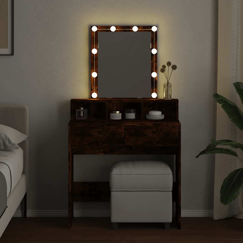 LED Dressing Table, Smoked Oak Finish, 80x41x144.5 cm