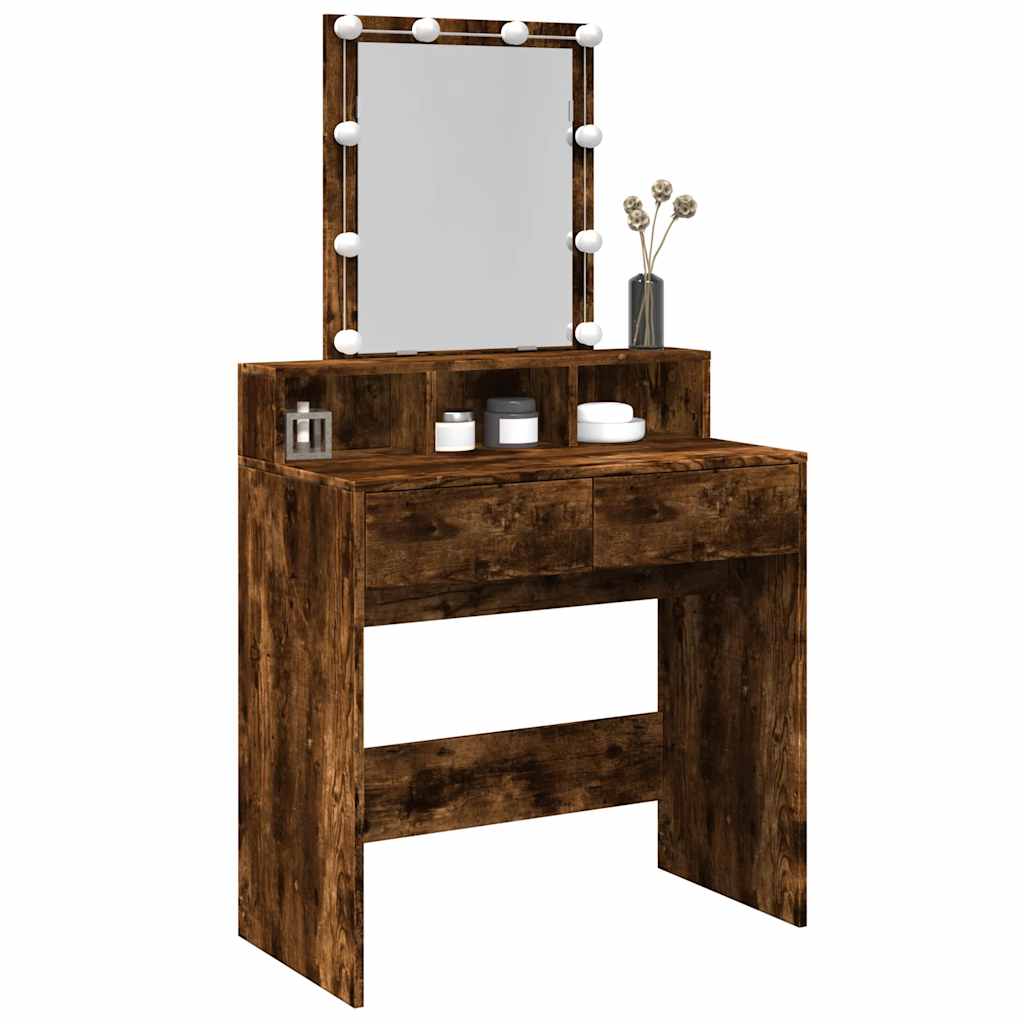 LED Dressing Table, Smoked Oak Finish, 80x41x144.5 cm