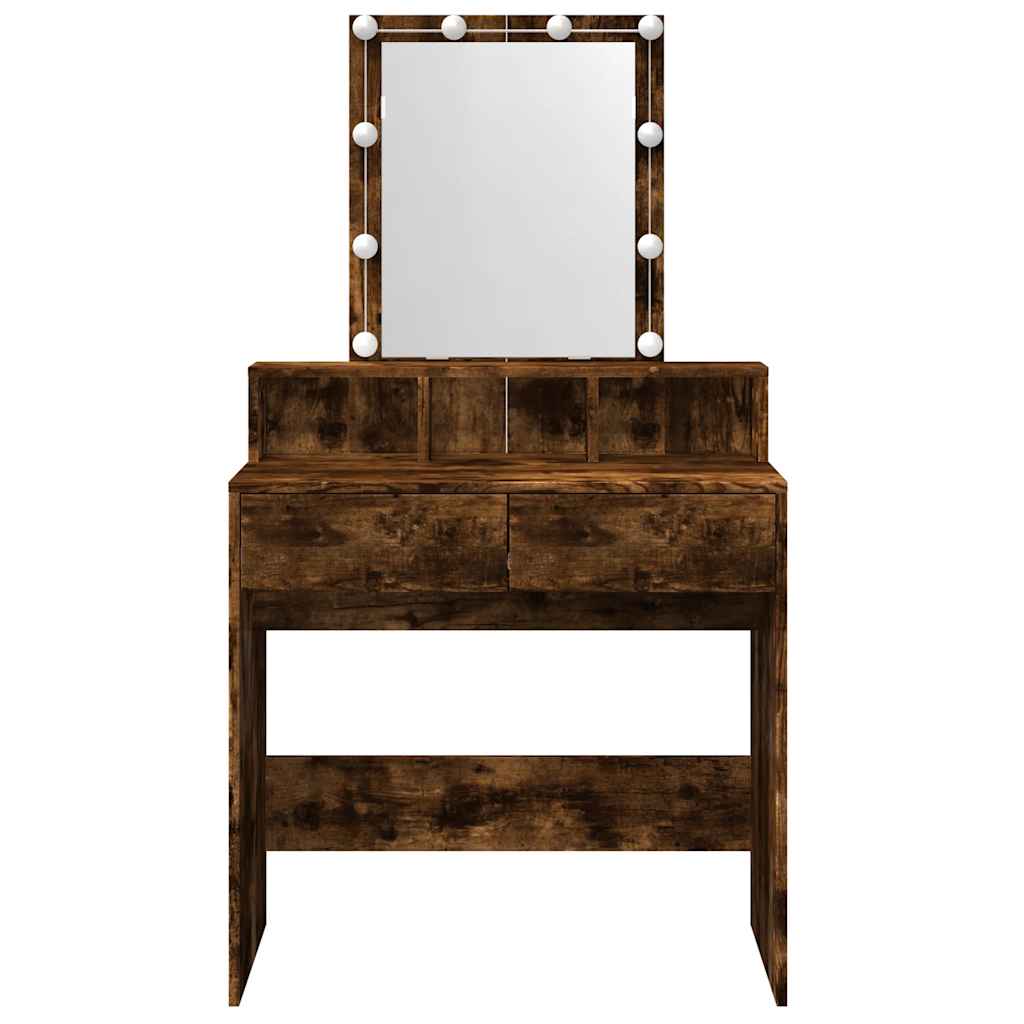 LED Dressing Table, Smoked Oak Finish, 80x41x144.5 cm