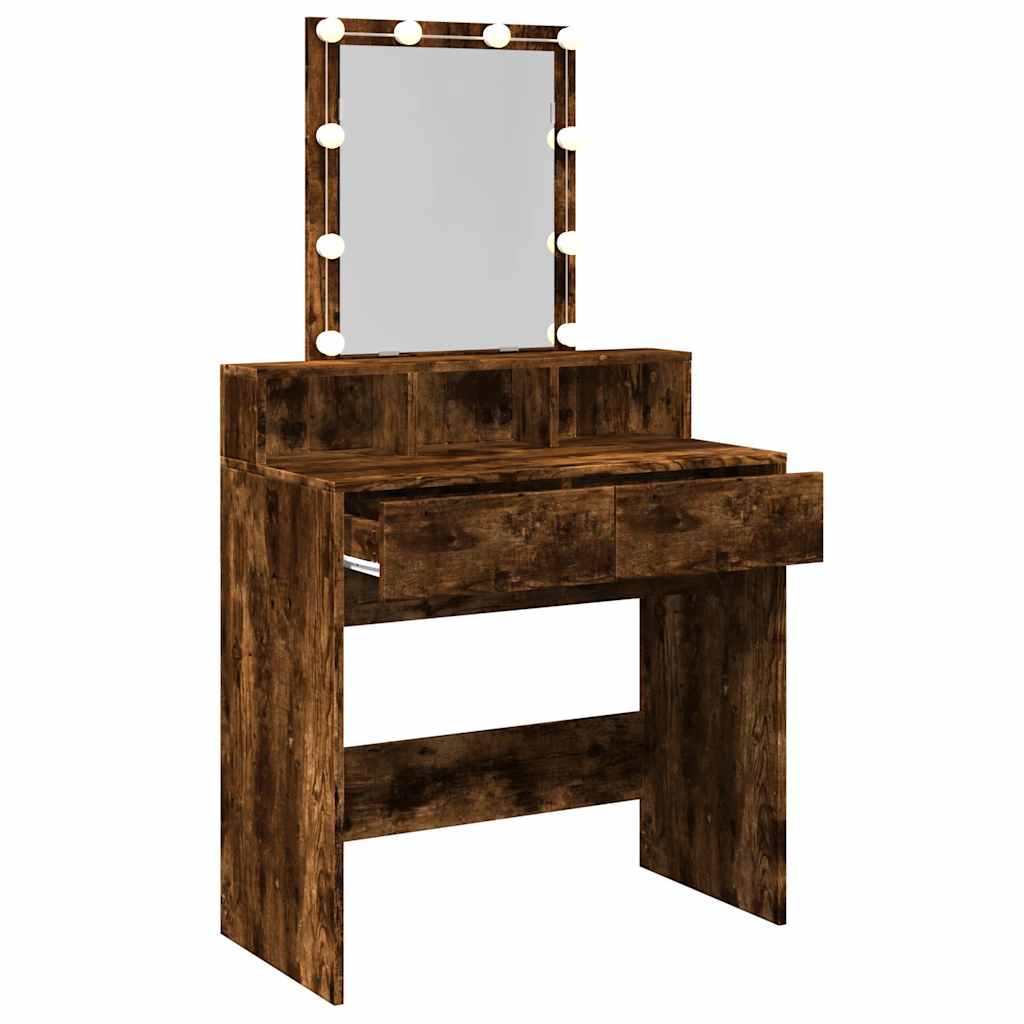 LED Dressing Table, Smoked Oak Finish, 80x41x144.5 cm