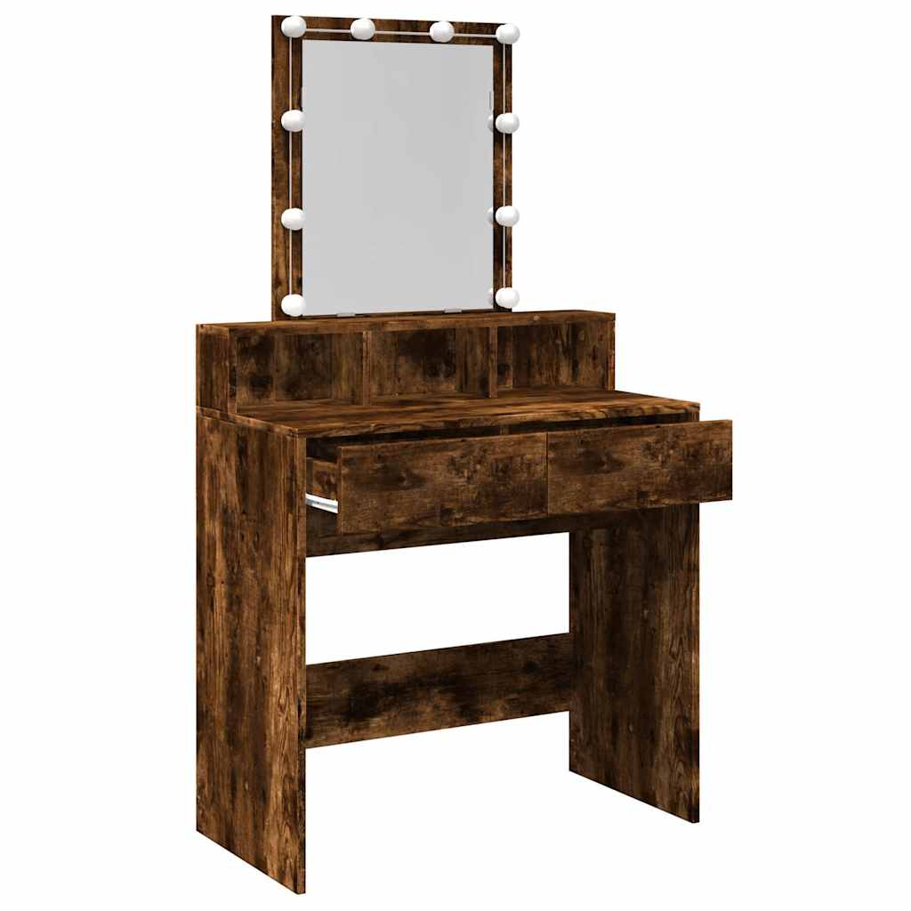 LED Dressing Table, Smoked Oak Finish, 80x41x144.5 cm