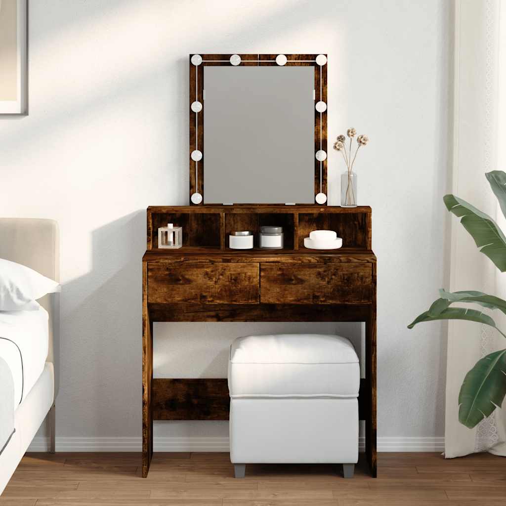 LED Dressing Table, Smoked Oak Finish, 80x41x144.5 cm
