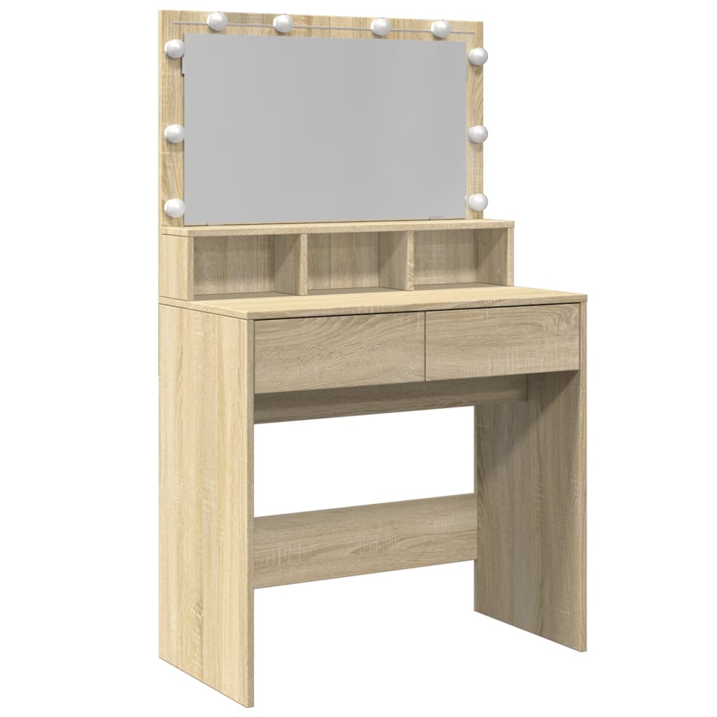 LED Dressing Table, Sonoma Oak, 80x41x134.5 cm - Stylish & Functional
