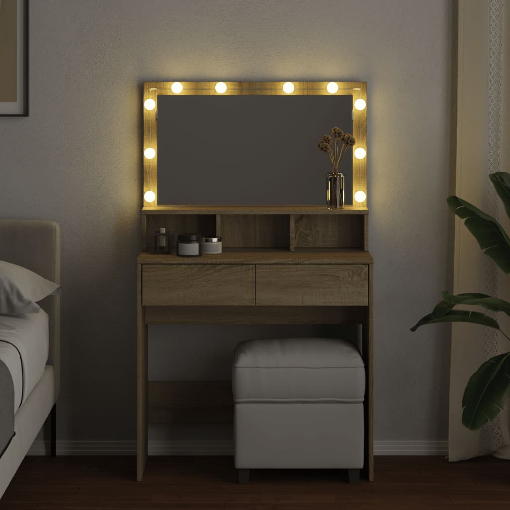 LED Dressing Table, Sonoma Oak, 80x41x134.5 cm - Stylish & Functional