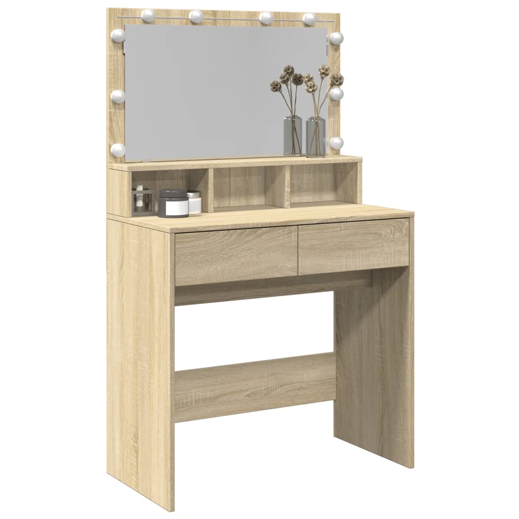 LED Dressing Table, Sonoma Oak, 80x41x134.5 cm - Stylish & Functional