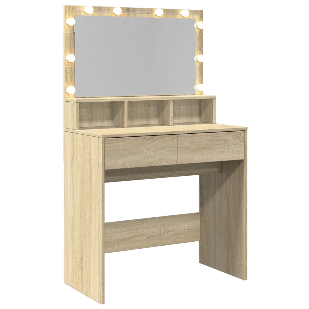 LED Dressing Table, Sonoma Oak, 80x41x134.5 cm - Stylish & Functional