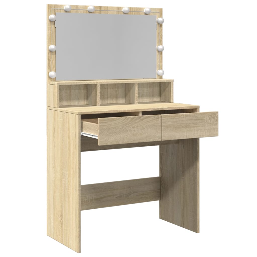 LED Dressing Table, Sonoma Oak, 80x41x134.5 cm - Stylish & Functional