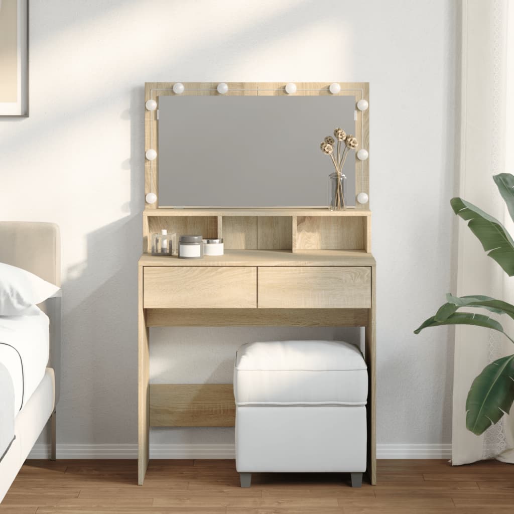 LED Dressing Table, Sonoma Oak, 80x41x134.5 cm - Stylish & Functional