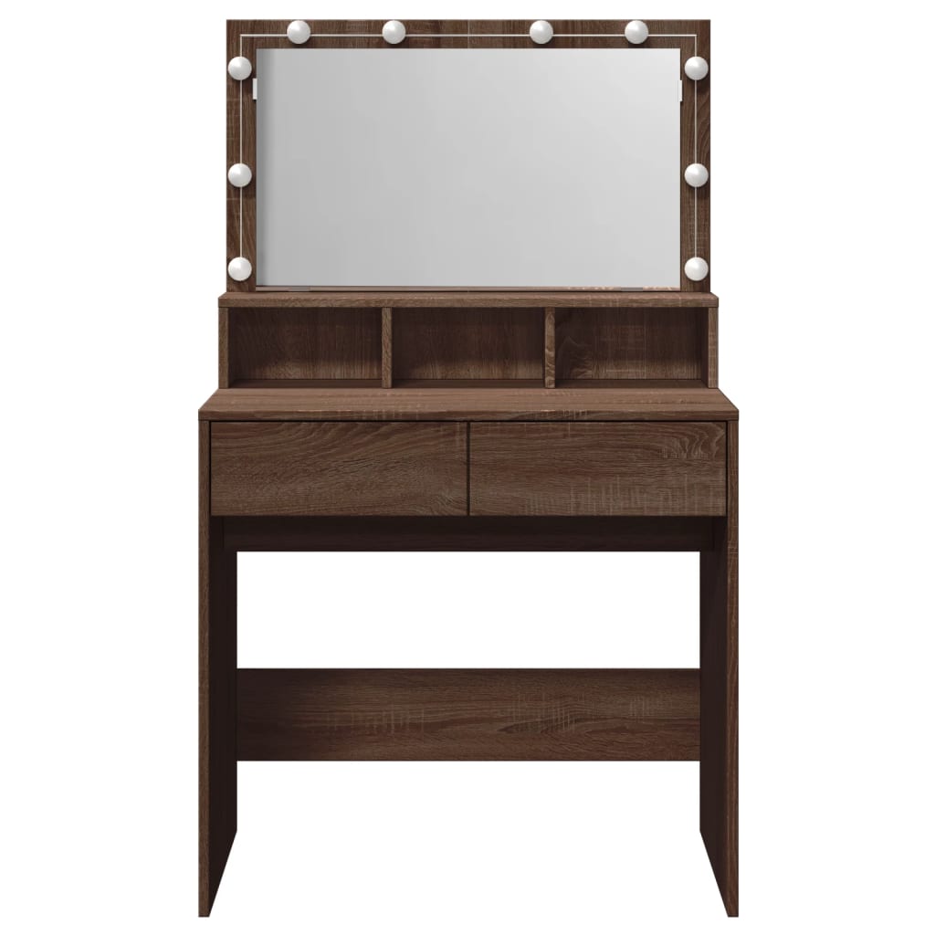 Brown Oak Dressing Table with LED Lights - 80x41x134.5 cm