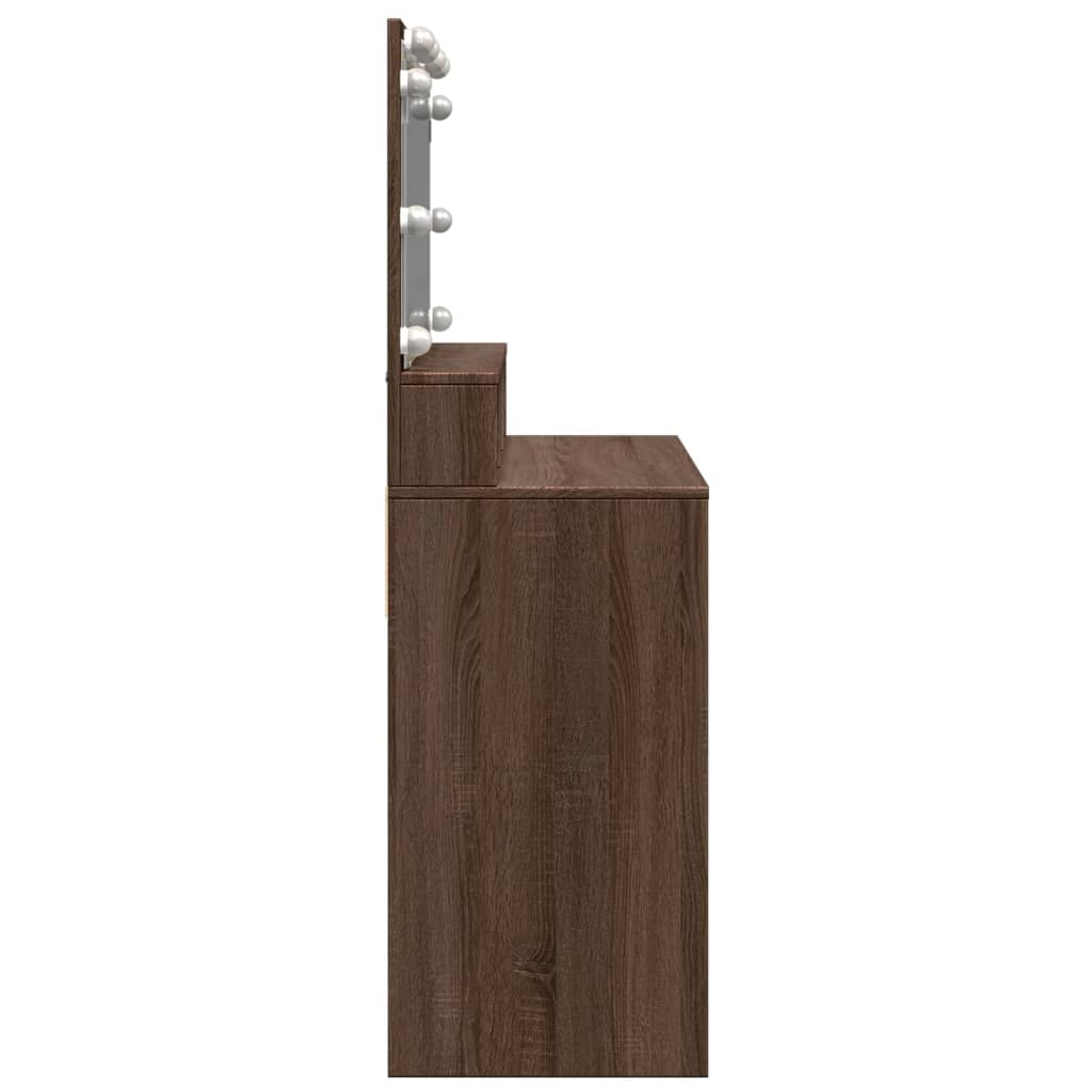 Brown Oak Dressing Table with LED Lights - 80x41x134.5 cm