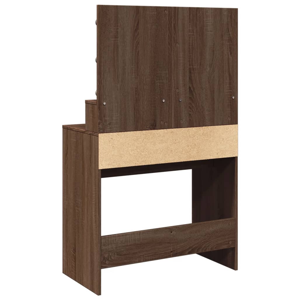 Brown Oak Dressing Table with LED Lights - 80x41x134.5 cm