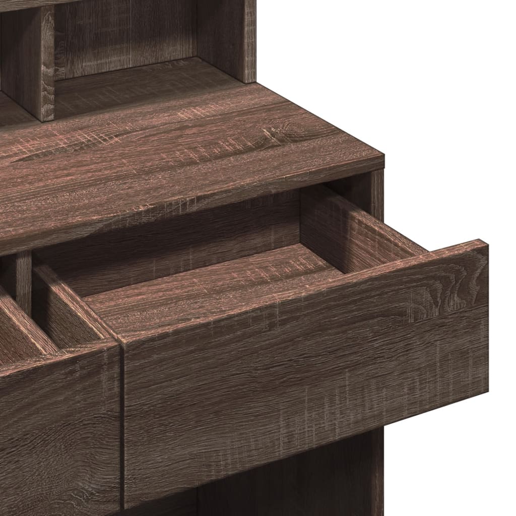 Brown Oak Dressing Table with LED Lights - 80x41x134.5 cm