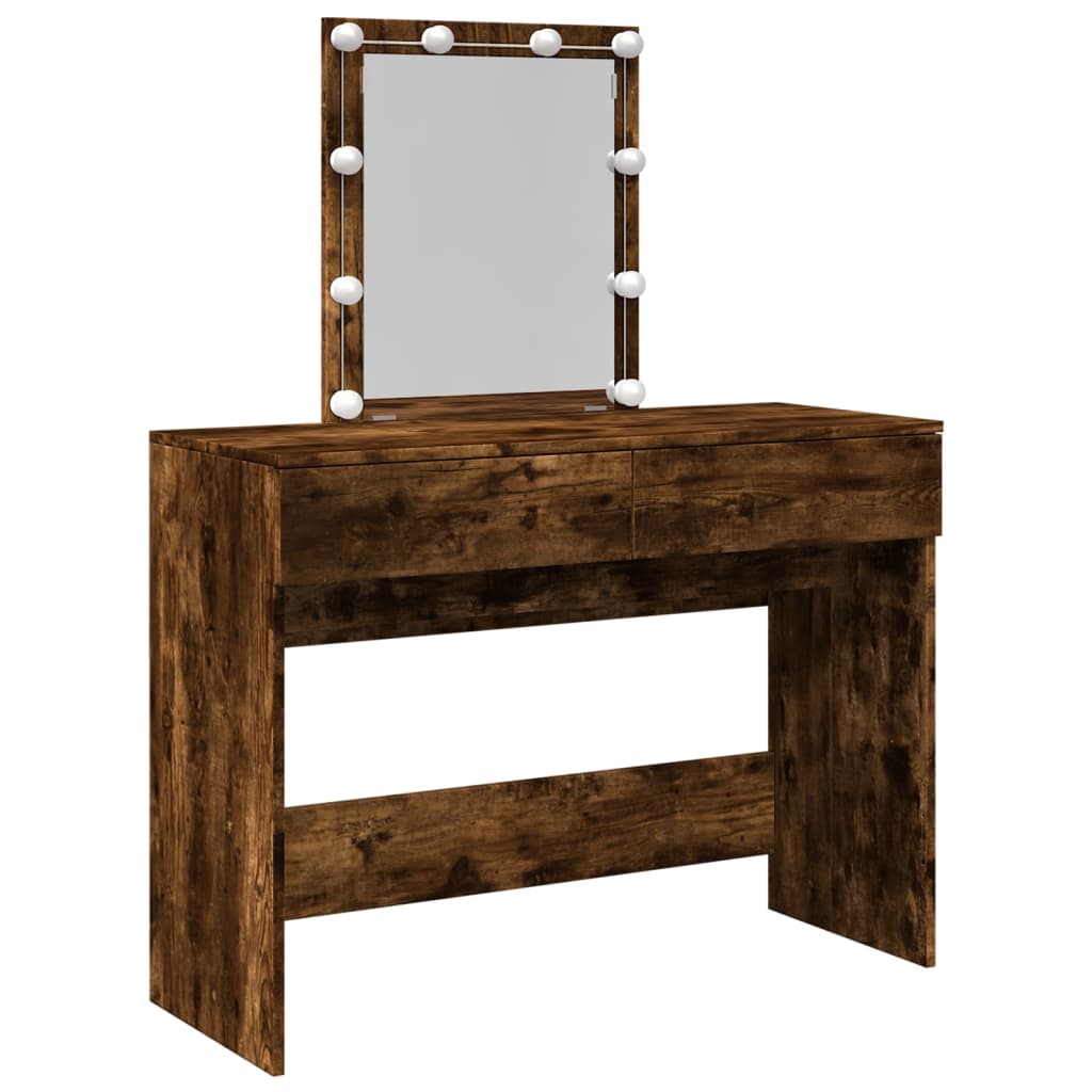 LED Dressing Table, Smoked Oak, 100x40x130 cm, Elegant Design