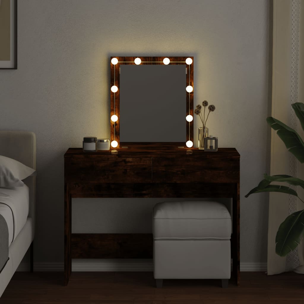 LED Dressing Table, Smoked Oak, 100x40x130 cm, Elegant Design