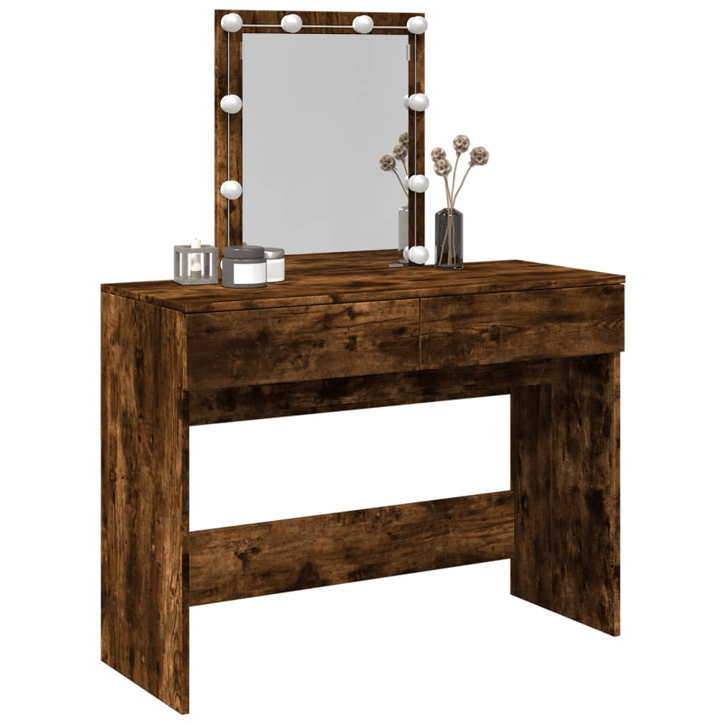 LED Dressing Table, Smoked Oak, 100x40x130 cm, Elegant Design