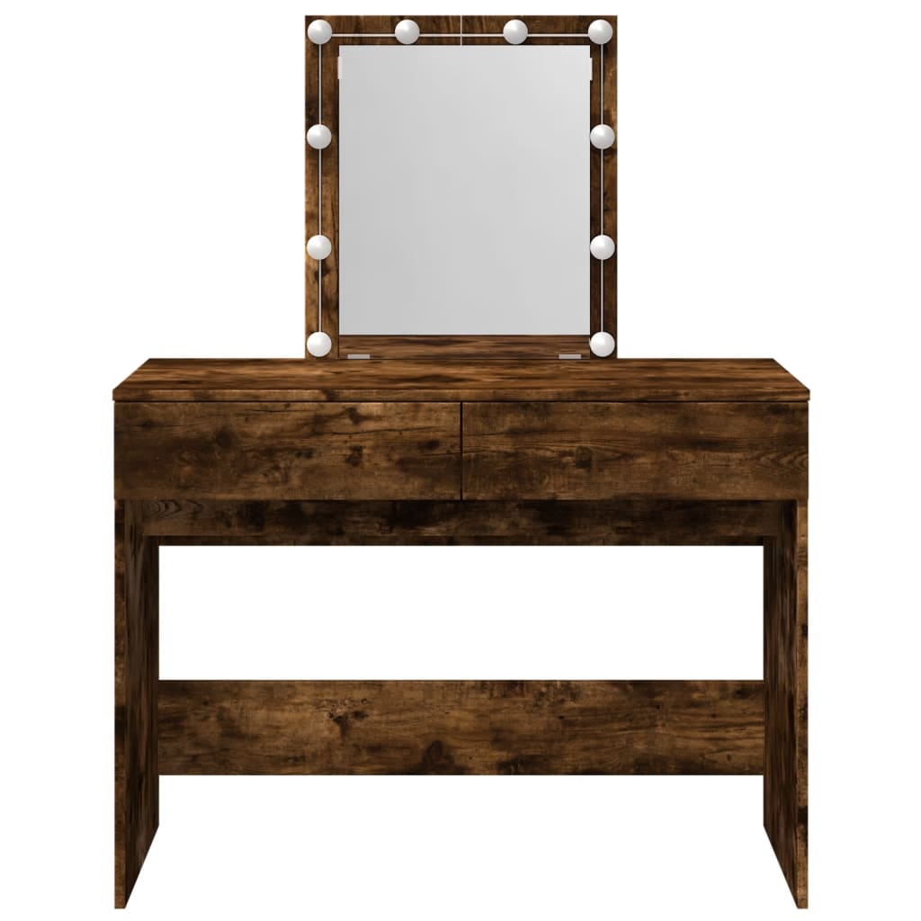 LED Dressing Table, Smoked Oak, 100x40x130 cm, Elegant Design