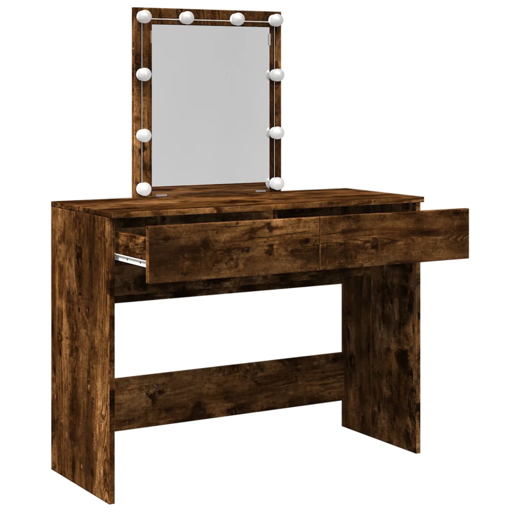 LED Dressing Table, Smoked Oak, 100x40x130 cm, Elegant Design