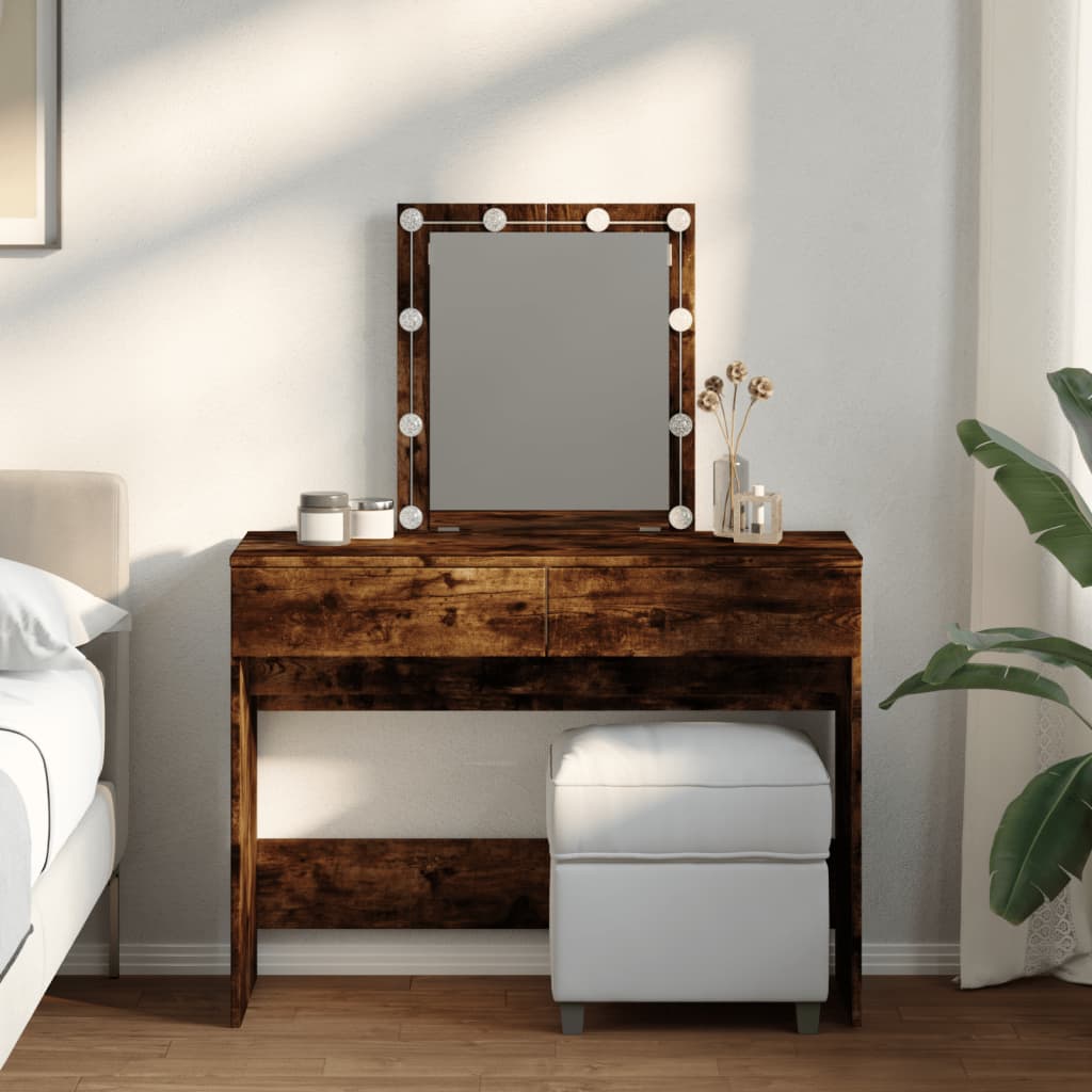 LED Dressing Table, Smoked Oak, 100x40x130 cm, Elegant Design