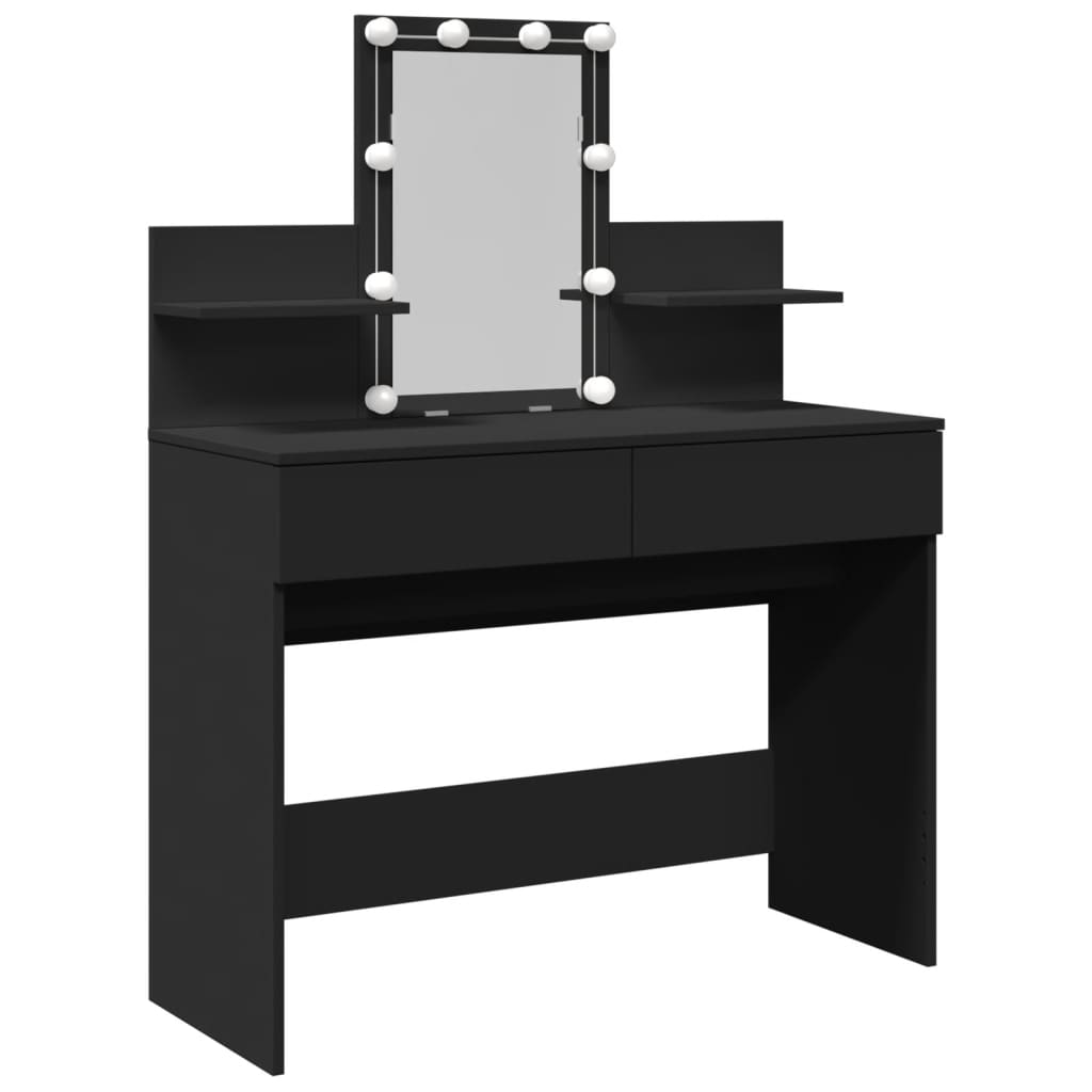 Sleek Black Dressing Table with LED Lights, 100x40x130 cm