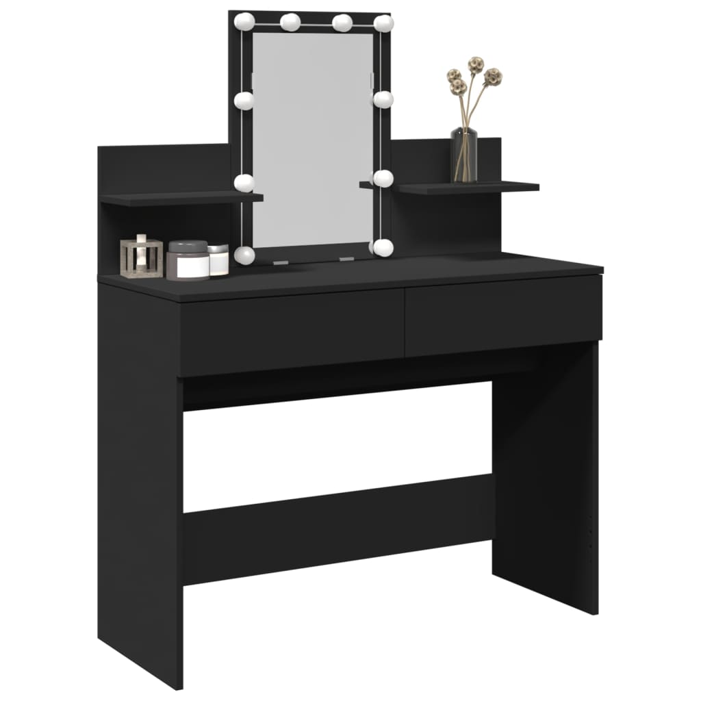 Sleek Black Dressing Table with LED Lights, 100x40x130 cm