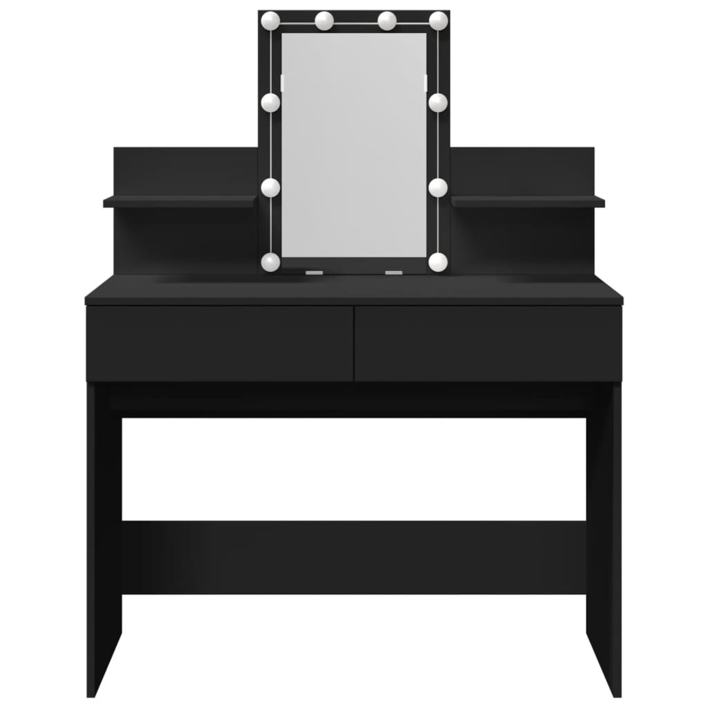 Sleek Black Dressing Table with LED Lights, 100x40x130 cm
