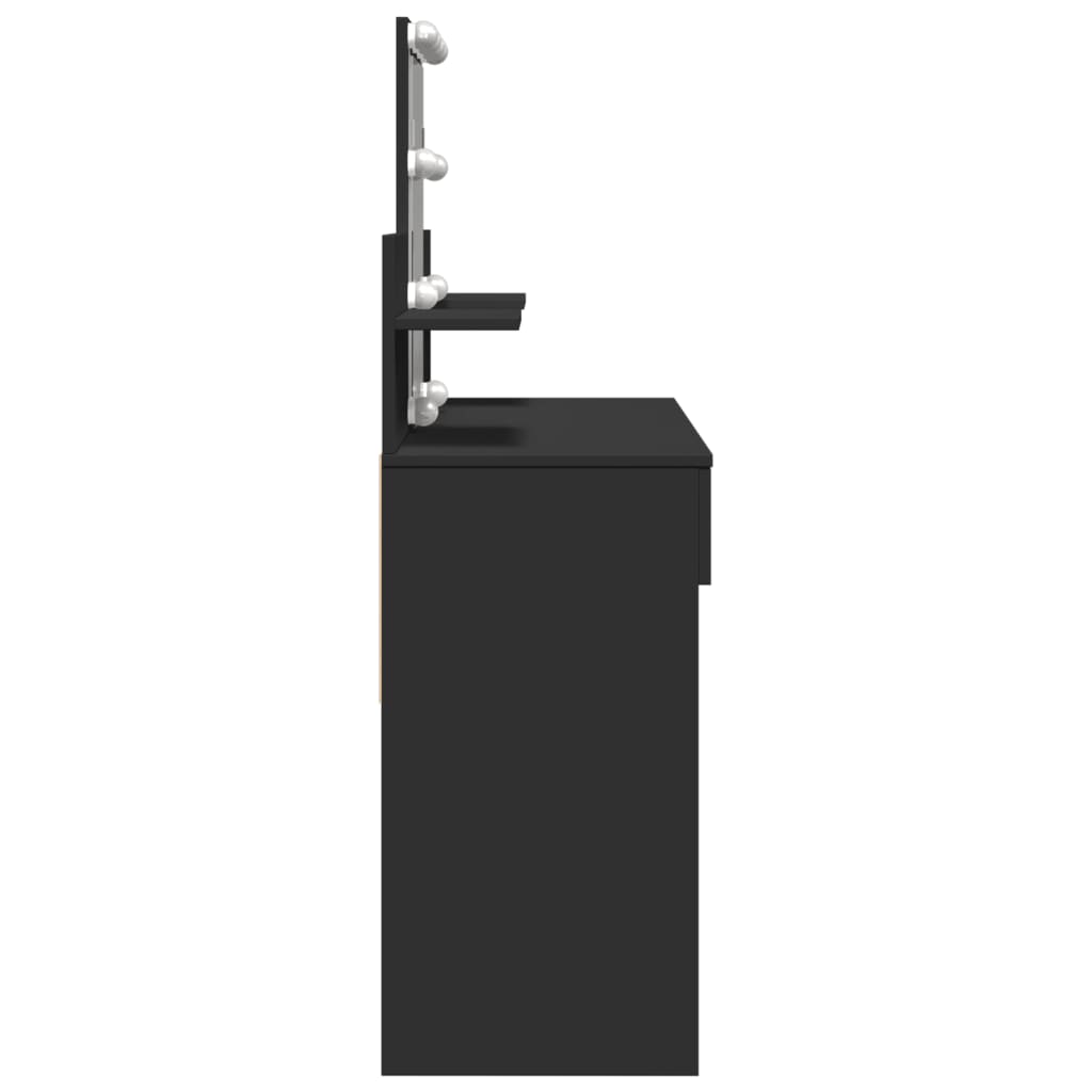 Sleek Black Dressing Table with LED Lights, 100x40x130 cm