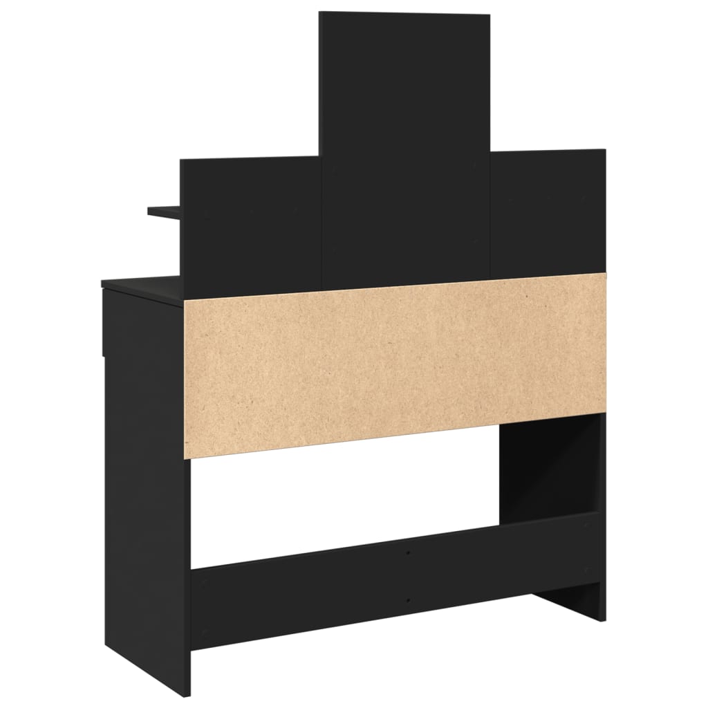 Sleek Black Dressing Table with LED Lights, 100x40x130 cm