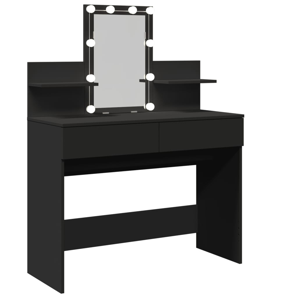 Sleek Black Dressing Table with LED Lights, 100x40x130 cm