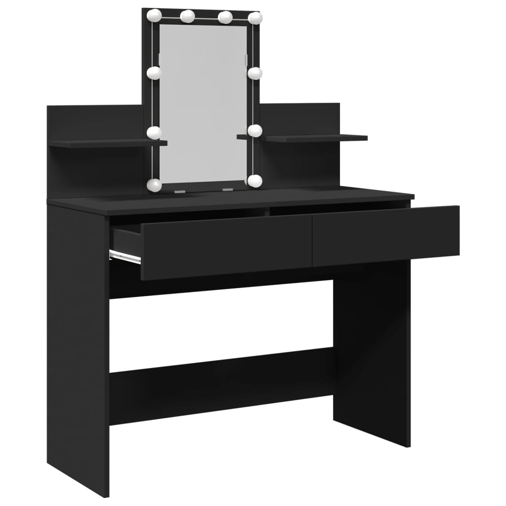 Sleek Black Dressing Table with LED Lights, 100x40x130 cm