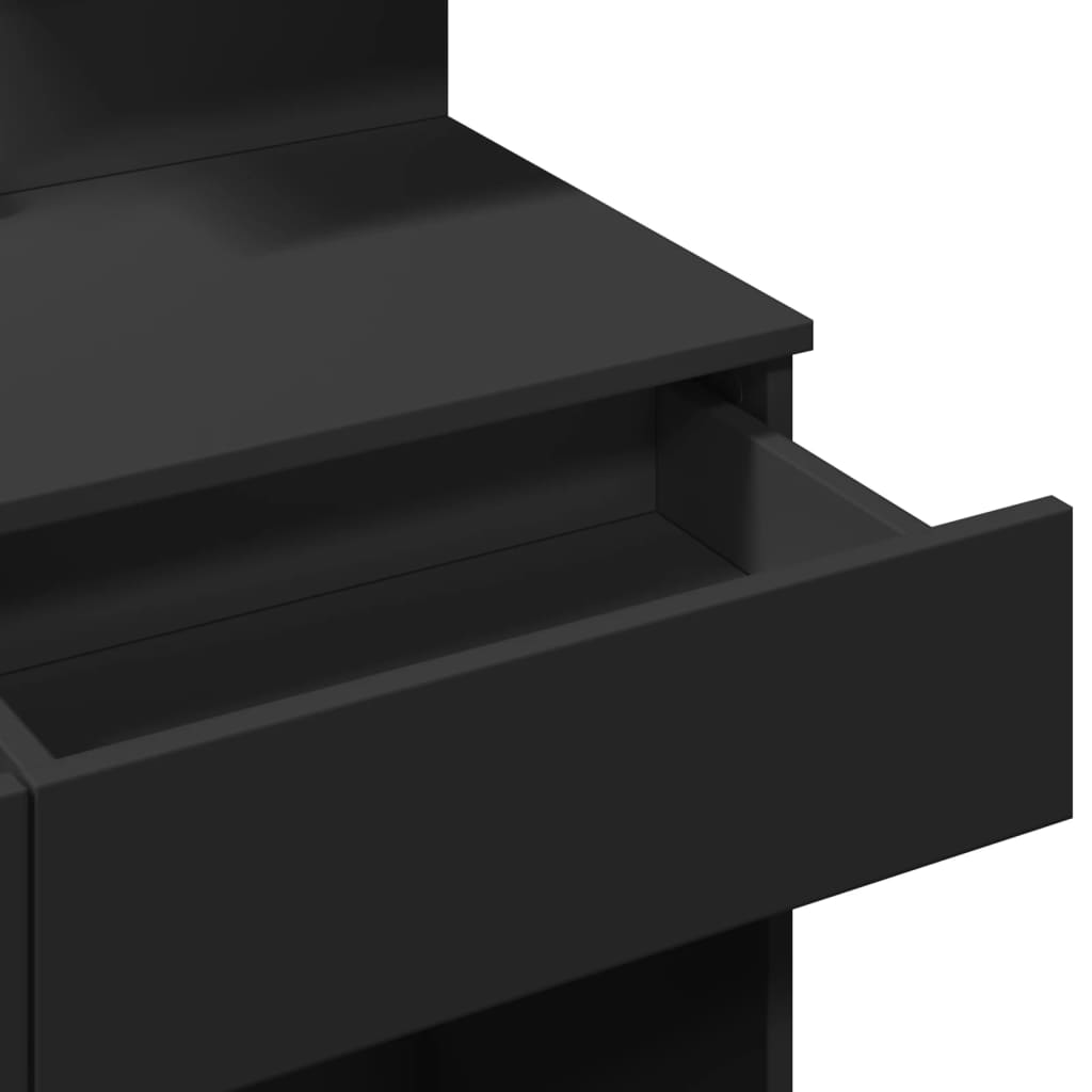 Sleek Black Dressing Table with LED Lights, 100x40x130 cm