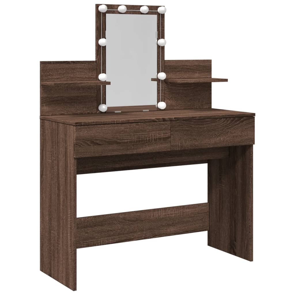 Brown Oak Dressing Table with LED - 100x40x130 cm