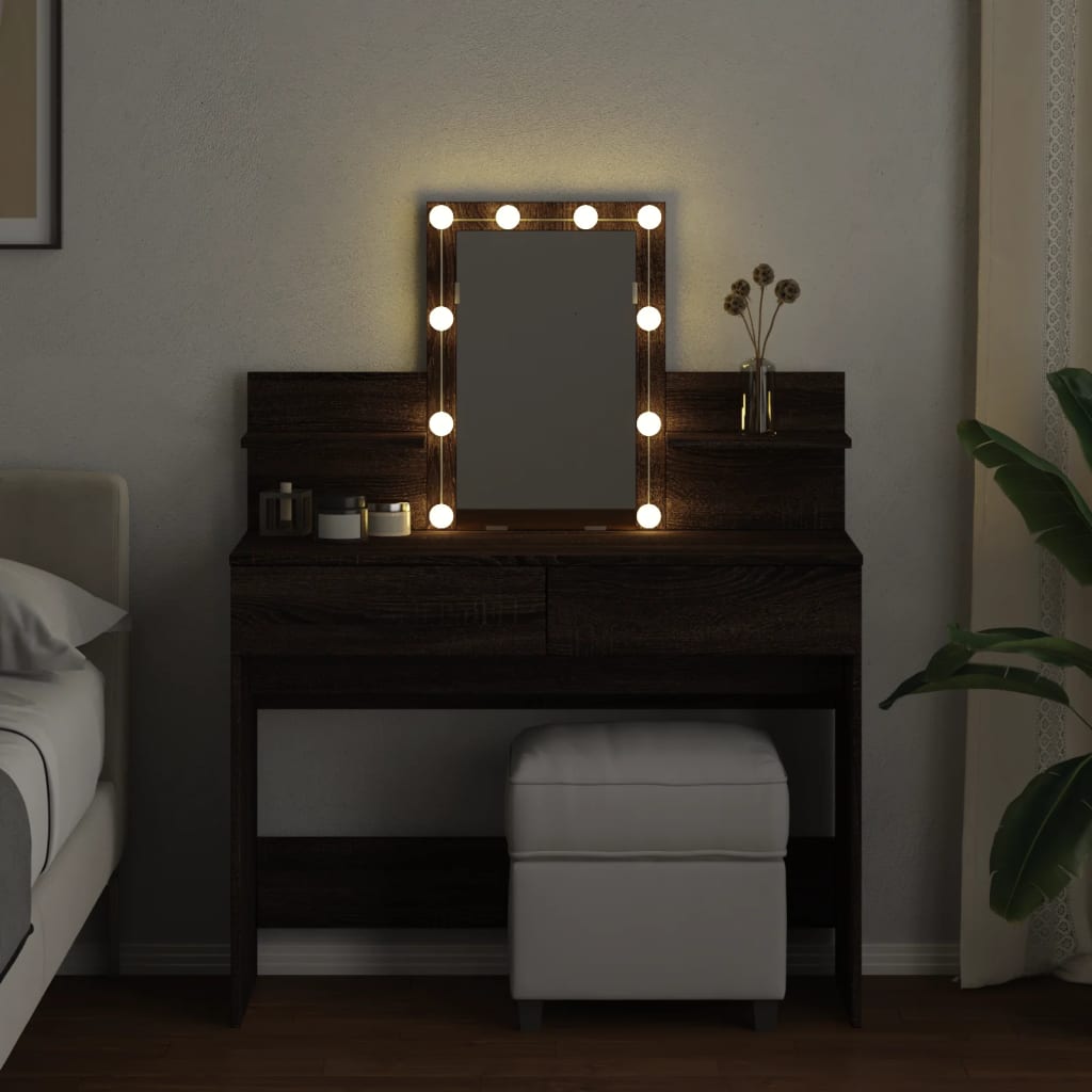 Brown Oak Dressing Table with LED - 100x40x130 cm
