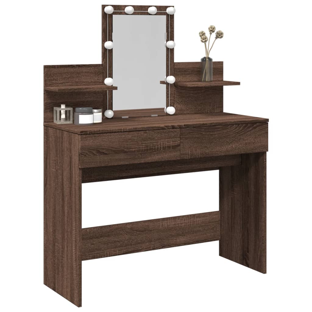 Brown Oak Dressing Table with LED - 100x40x130 cm