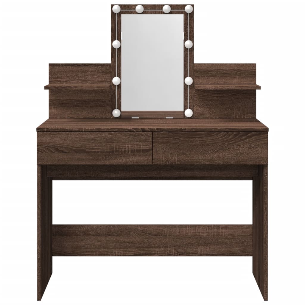 Brown Oak Dressing Table with LED - 100x40x130 cm