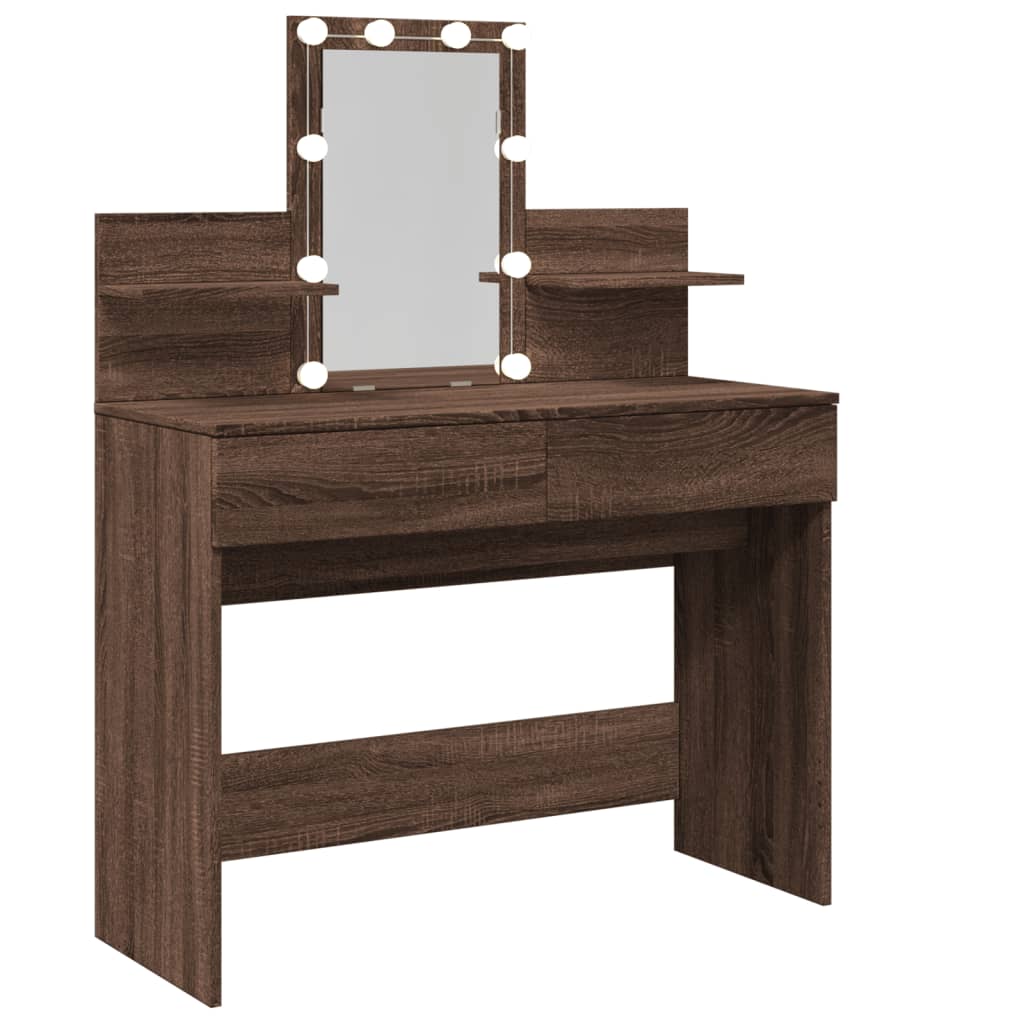 Brown Oak Dressing Table with LED - 100x40x130 cm