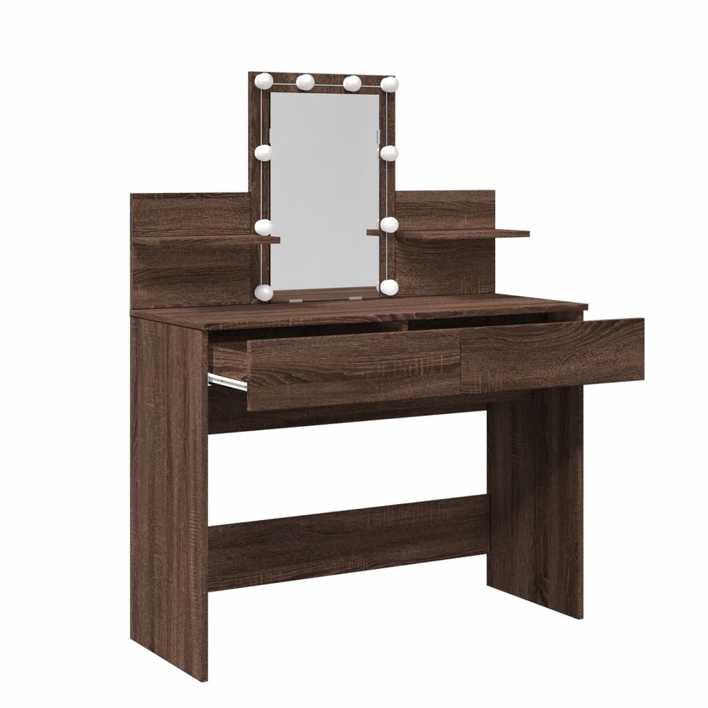 Brown Oak Dressing Table with LED - 100x40x130 cm