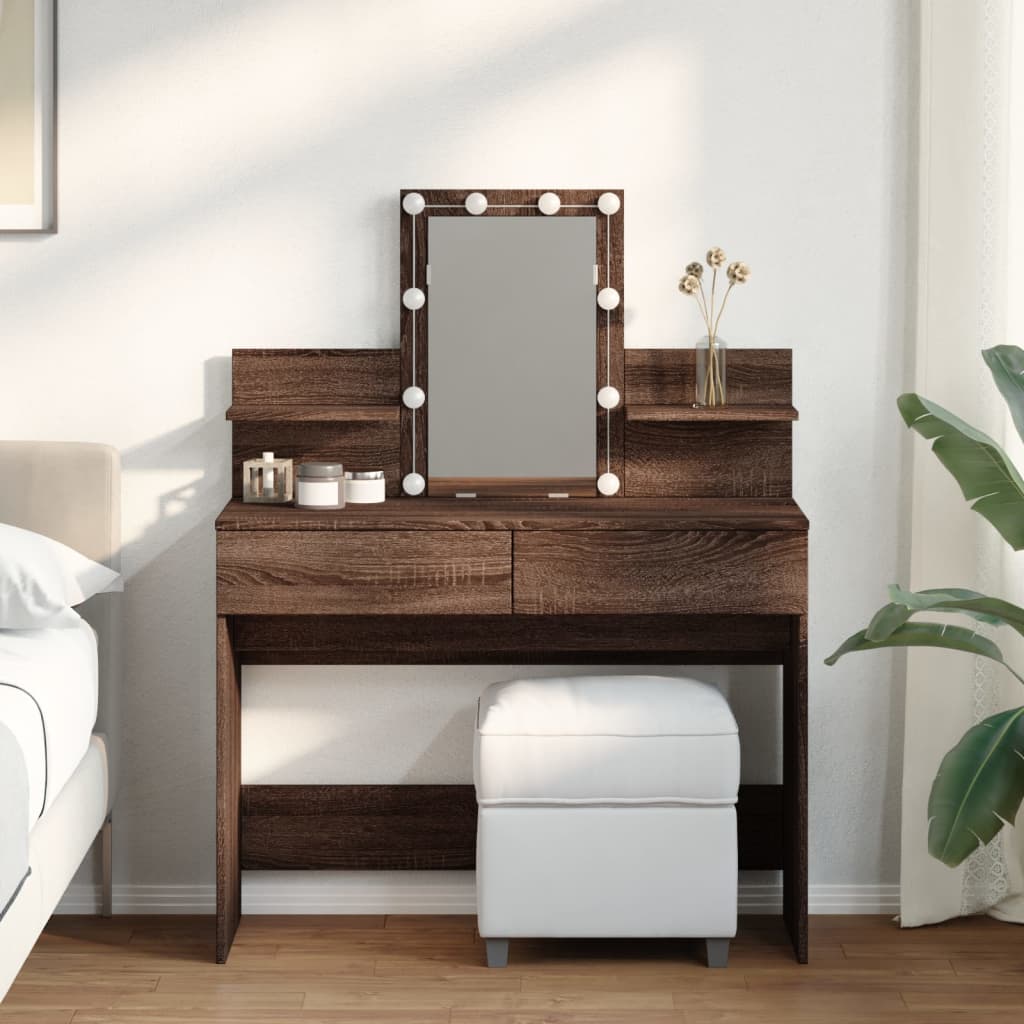 Brown Oak Dressing Table with LED - 100x40x130 cm