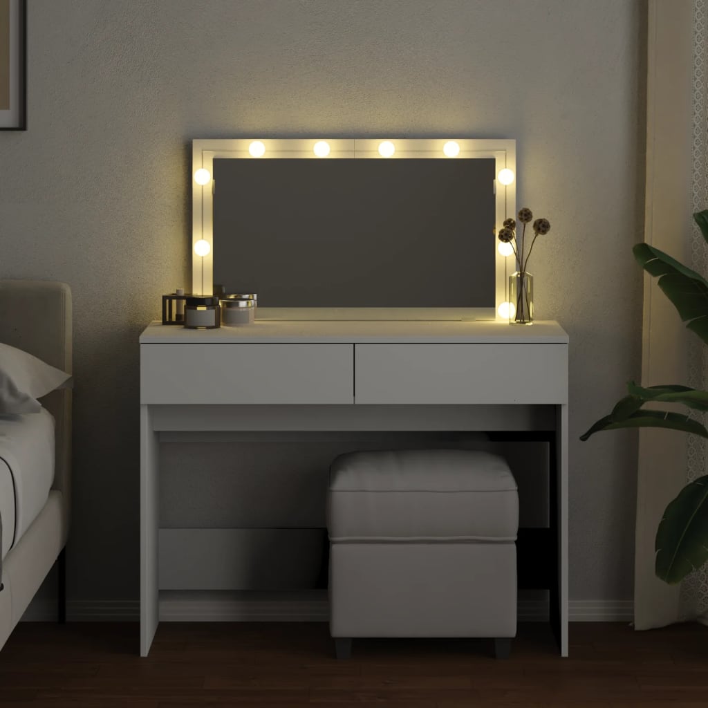 White LED Dressing Table 100x40x120 cm - Sleek & Modern Design