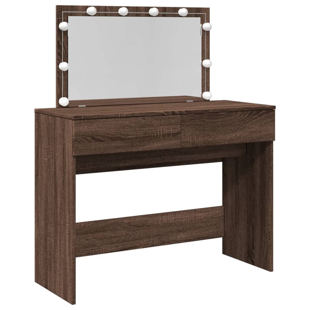 Brown Oak LED Dressing Table - Stylish 100x40x120 cm Vanity