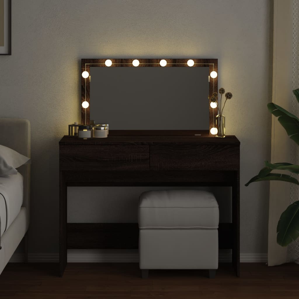 Brown Oak LED Dressing Table - Stylish 100x40x120 cm Vanity