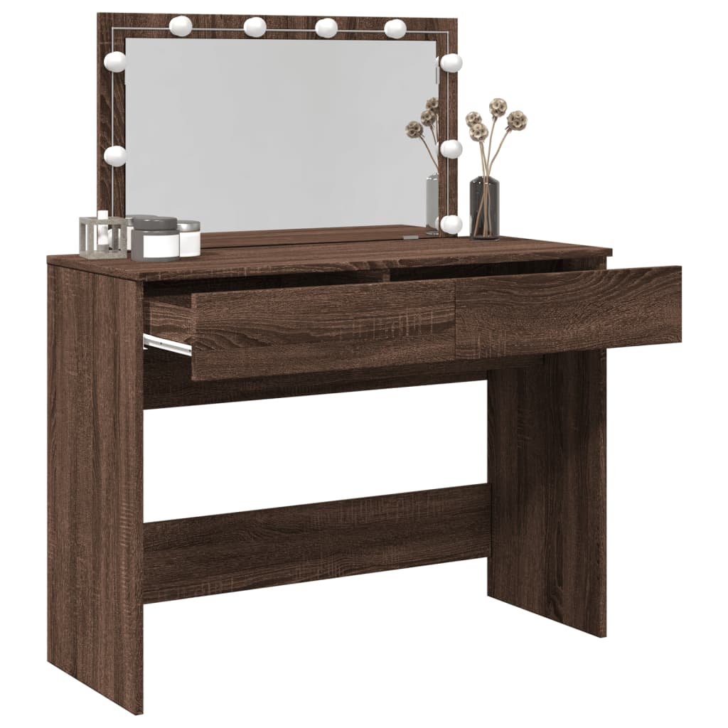 Brown Oak LED Dressing Table - Stylish 100x40x120 cm Vanity