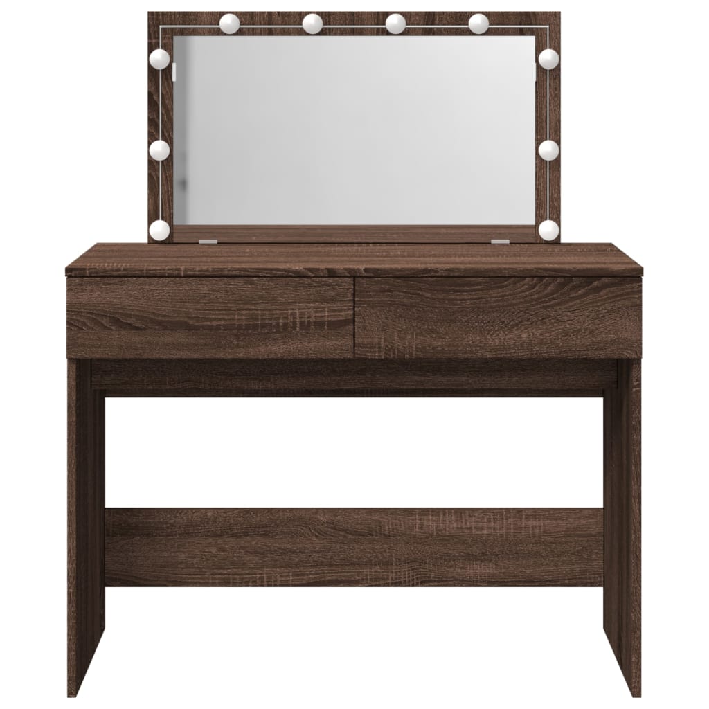 Brown Oak LED Dressing Table - Stylish 100x40x120 cm Vanity