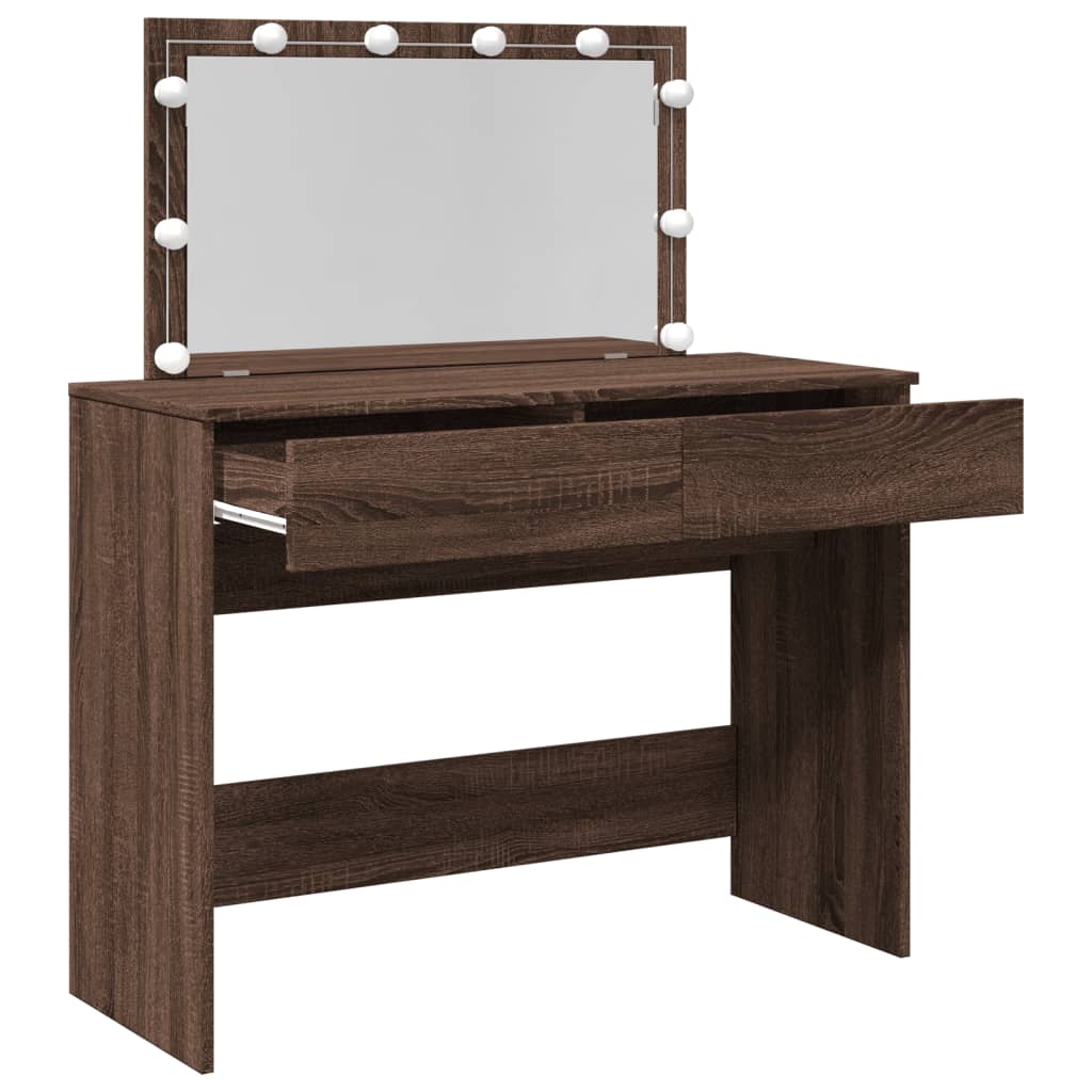 Brown Oak LED Dressing Table - Stylish 100x40x120 cm Vanity