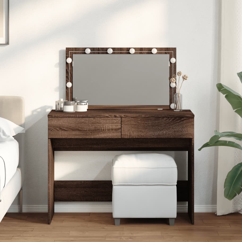 Brown Oak LED Dressing Table - Stylish 100x40x120 cm Vanity