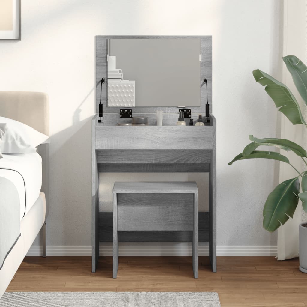 Grey Sonoma Dressing Table & Stool Set 60x40x113.5 cm - Stylish & Compact