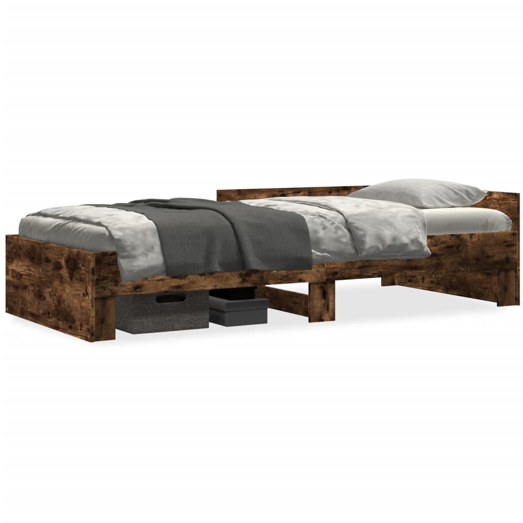 Smoked Oak Bed Frame 100x200 cm - Engineered Wood, No Mattress