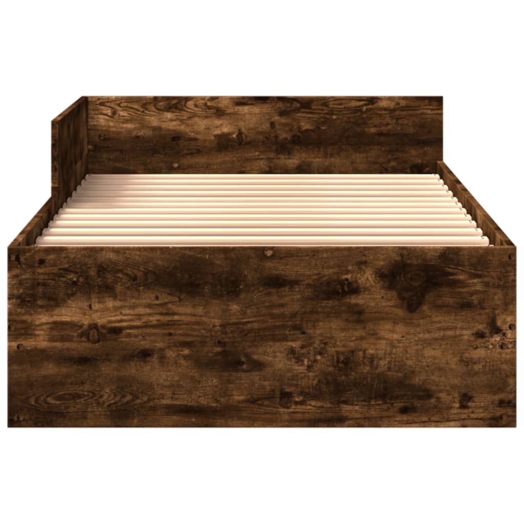 Smoked Oak Bed Frame 100x200 cm - Engineered Wood, No Mattress
