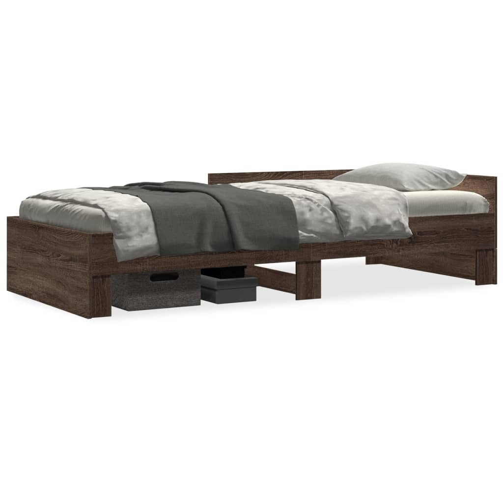Brown Oak Bed Frame 100x200 cm - Engineered Wood, No Mattress