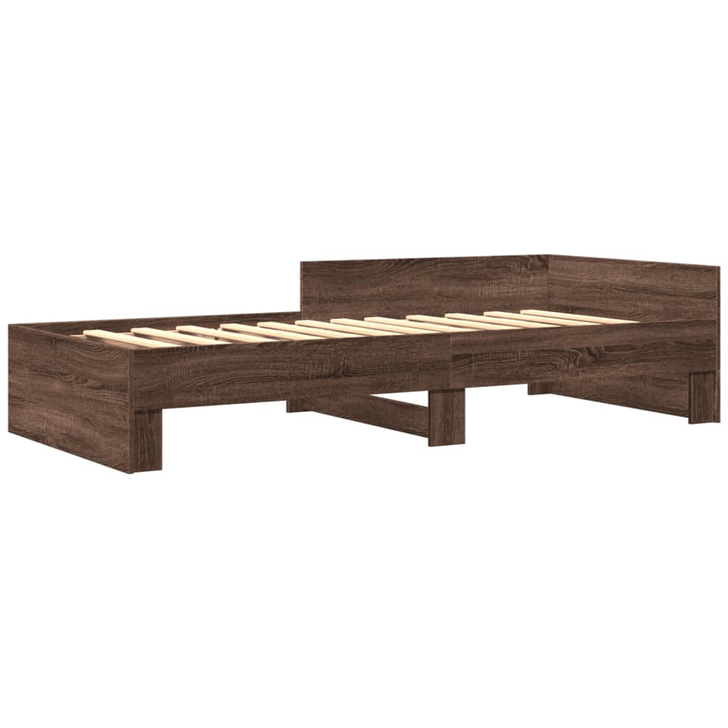 Brown Oak Bed Frame 100x200 cm - Engineered Wood, No Mattress