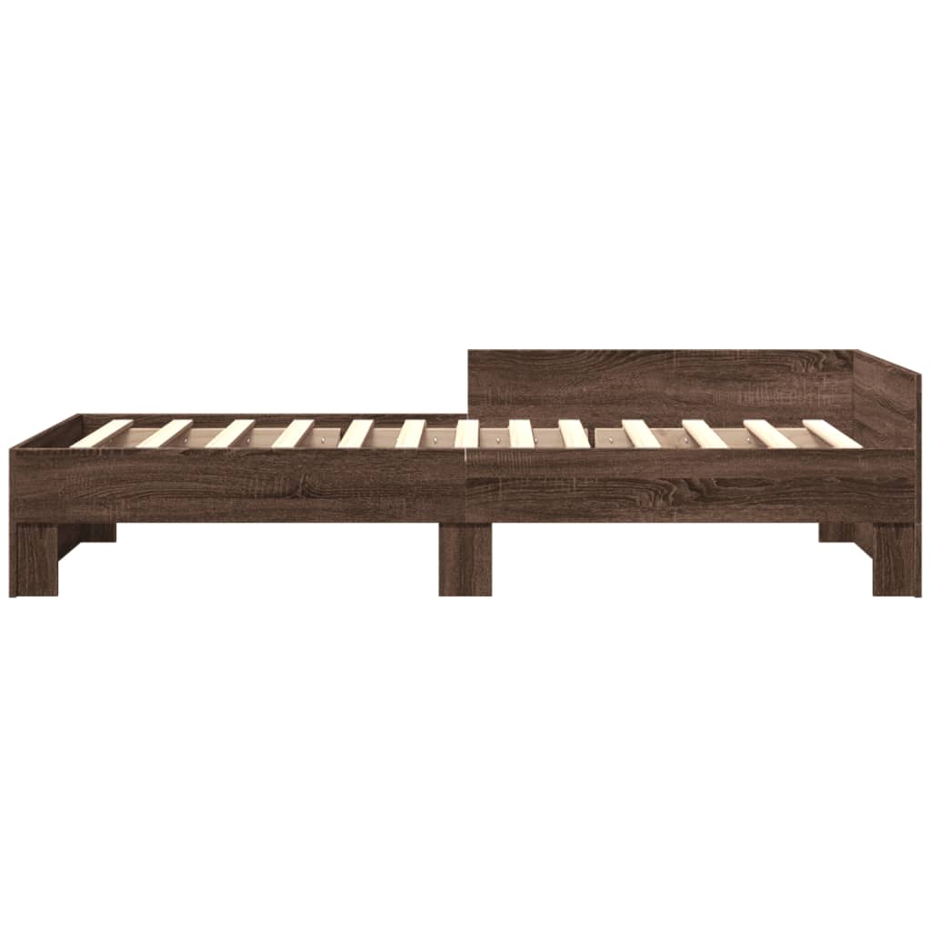 Brown Oak Bed Frame 100x200 cm - Engineered Wood, No Mattress